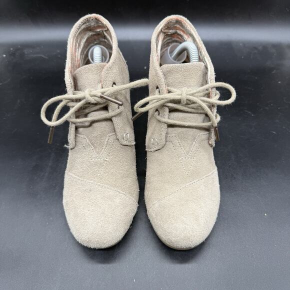 Toms Bootie Womens Size 7 Suede Taupe Wedge Heels Shoes - Picture 3 of 7